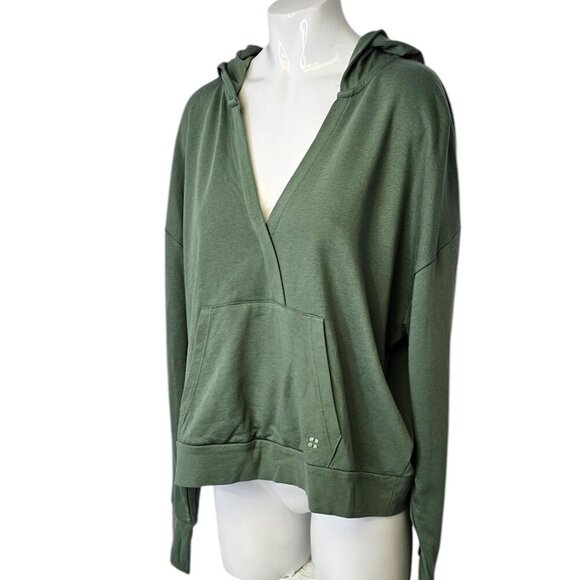 Sweaty Betty Womens After Class Relaxed V-Neck Pullover Hoodie, Green, Size 8-10 - Picture 3 of 9